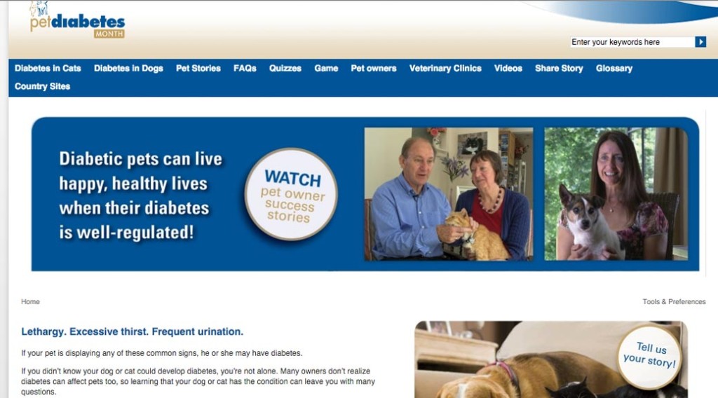 Screen shot of Pet Diabetes Month website home page