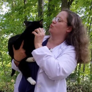 Kelli Barton, DVM, with her cat Copernicus