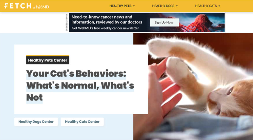 Screen shot of WebMD's Fetch website home page