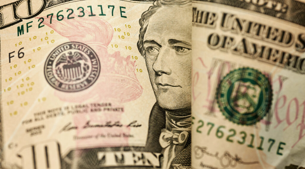 Close-up of $10 bill