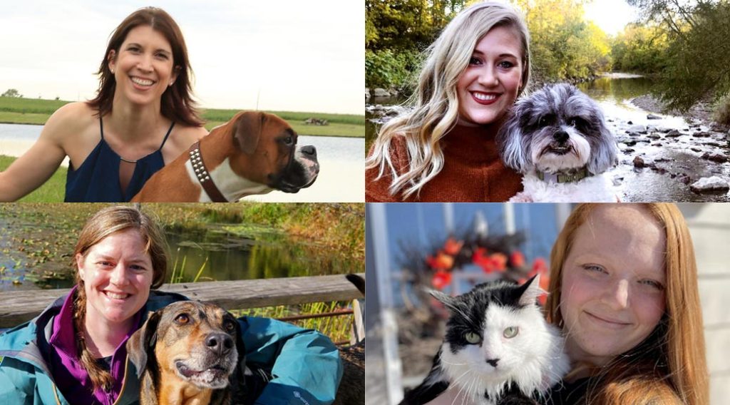 Photographs of four Brownsburg Animal Clinic staff veterinarians: Drs. Timea Brady, Tara Williams, Christine Inman and Haley Davis.